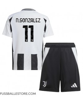 Günstige Juventus Nicolas Gonzalez #11 Heimtrikotsatz Kinder 2024-25 Kurzarm (+ Kurze Hosen)
